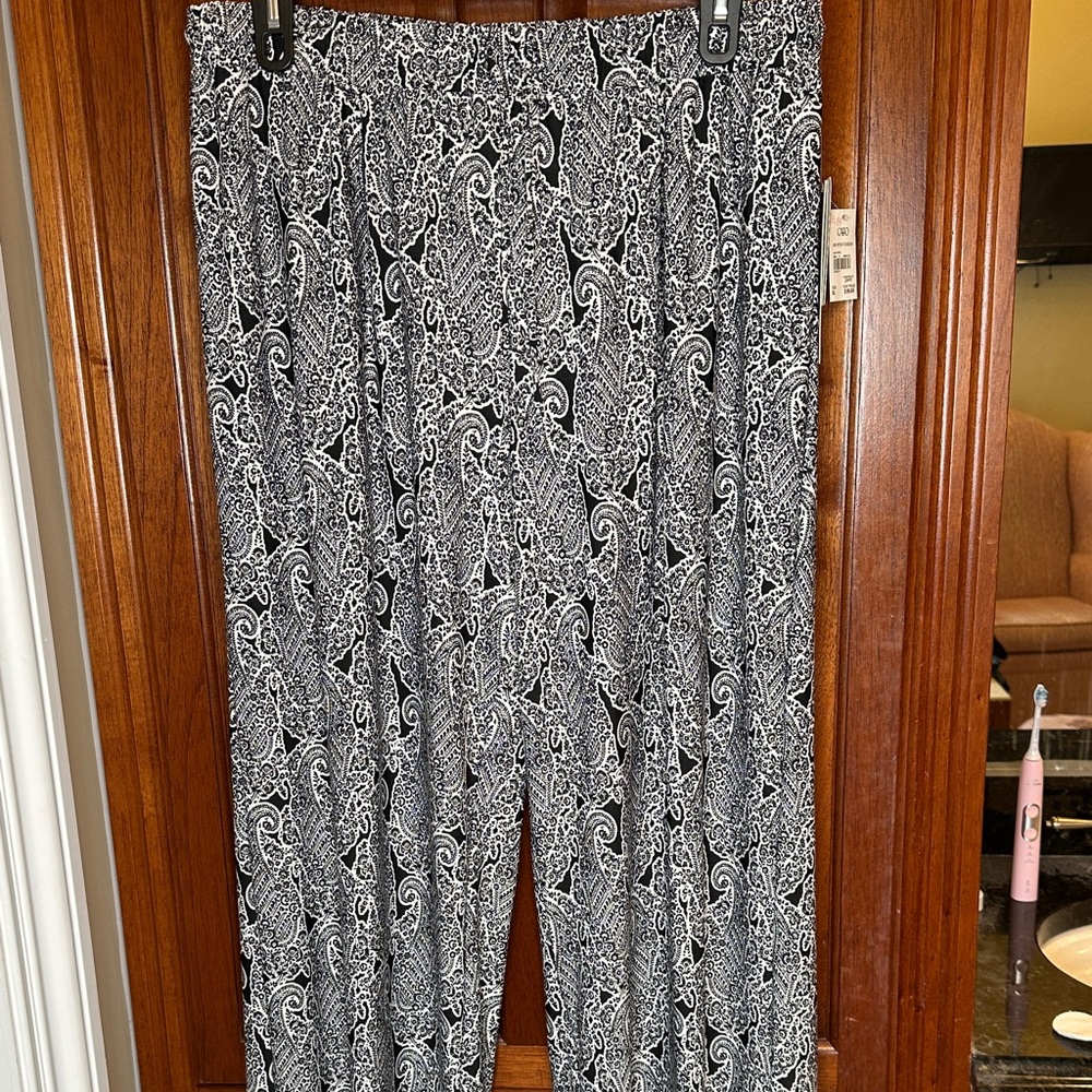 Cato Black and White Paisley Wide Leg Pants